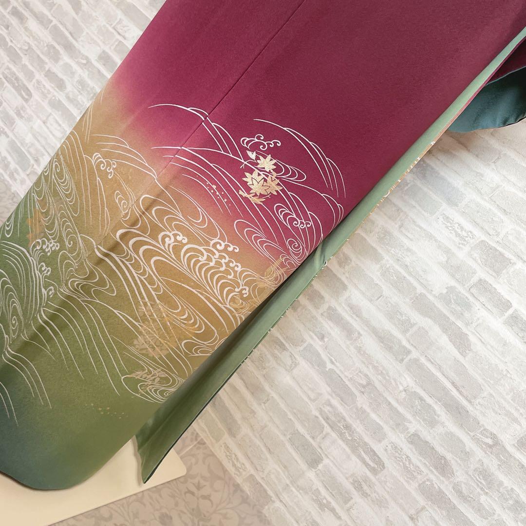 訪問着　フルセット　鳳凰　房亀　荒波　花丸紋　金彩加工　鮮やか　躍動的　Q3