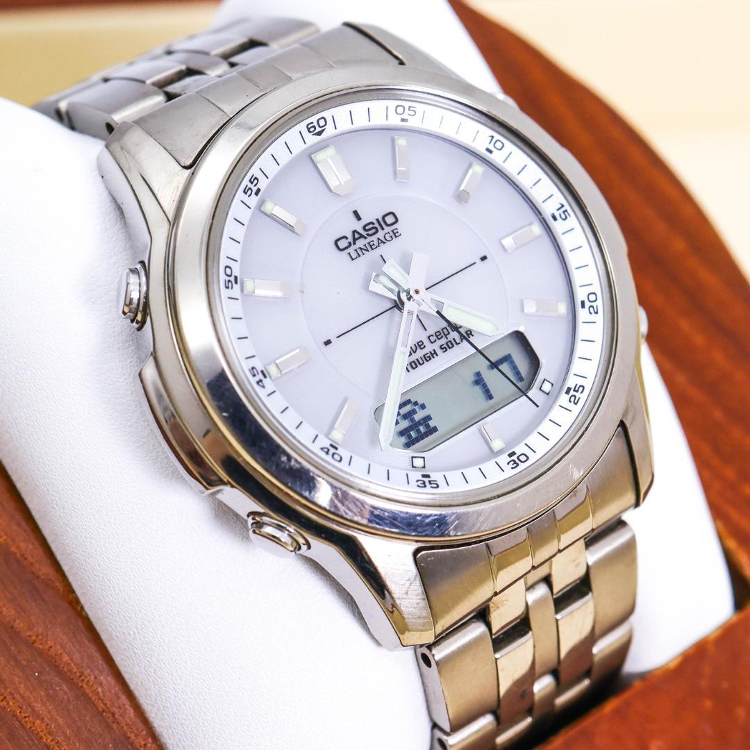 稼働 CASIO LINEAGE 腕時計 電波ソーラー チタン アナデジ1225