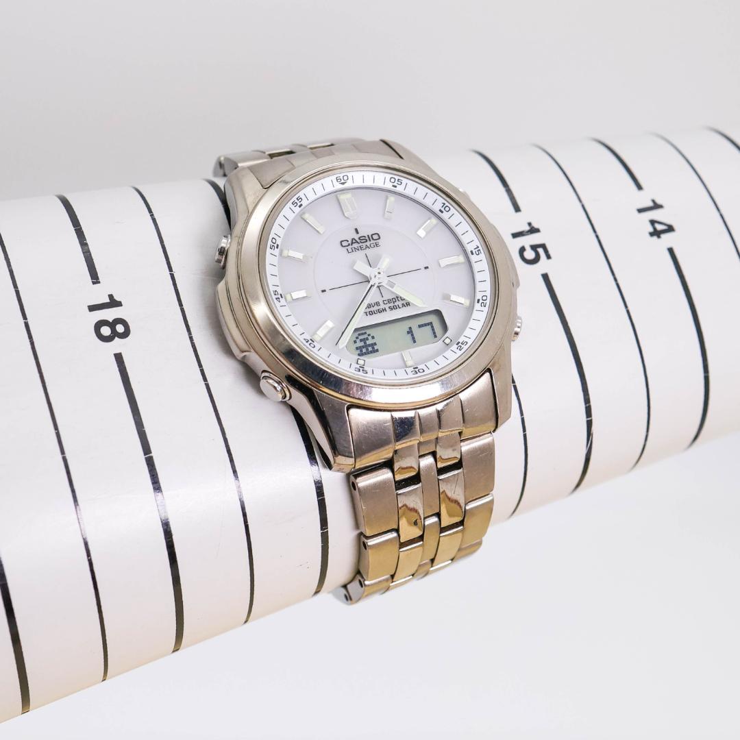 稼働 CASIO LINEAGE 腕時計 電波ソーラー チタン アナデジ1225