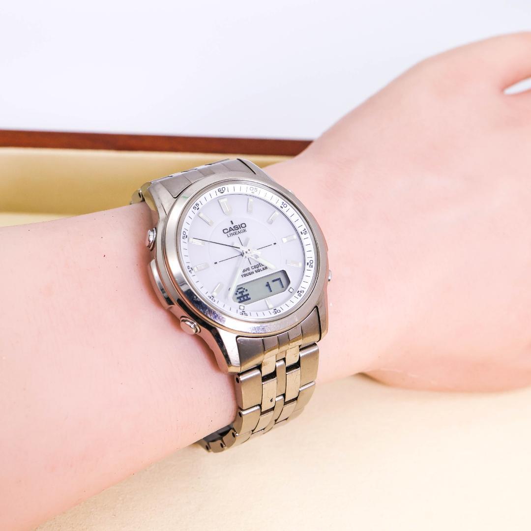 稼働 CASIO LINEAGE 腕時計 電波ソーラー チタン アナデジ1225