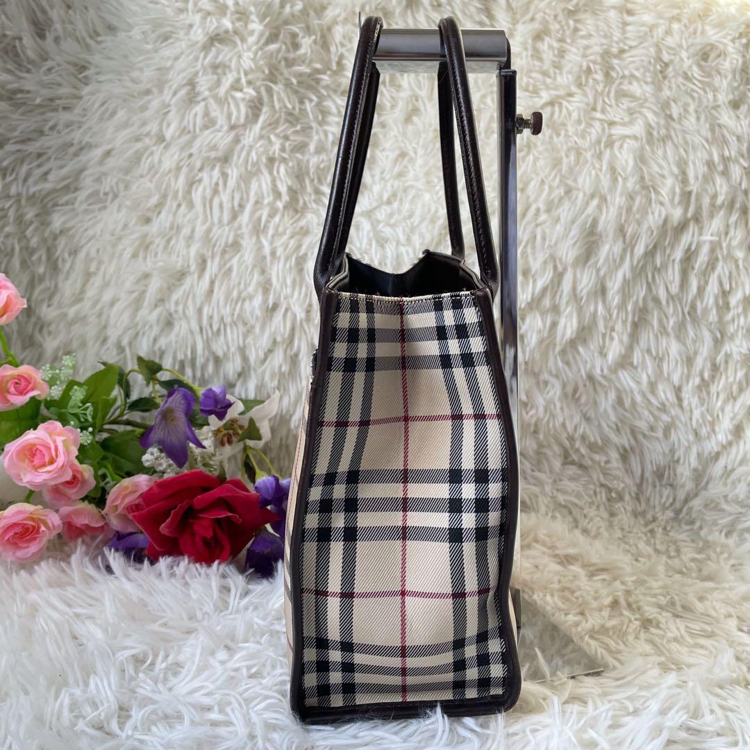 BURBERRYバーバリーノバチェック×ブラウンナイロ×ンレザーミニトートバッグ