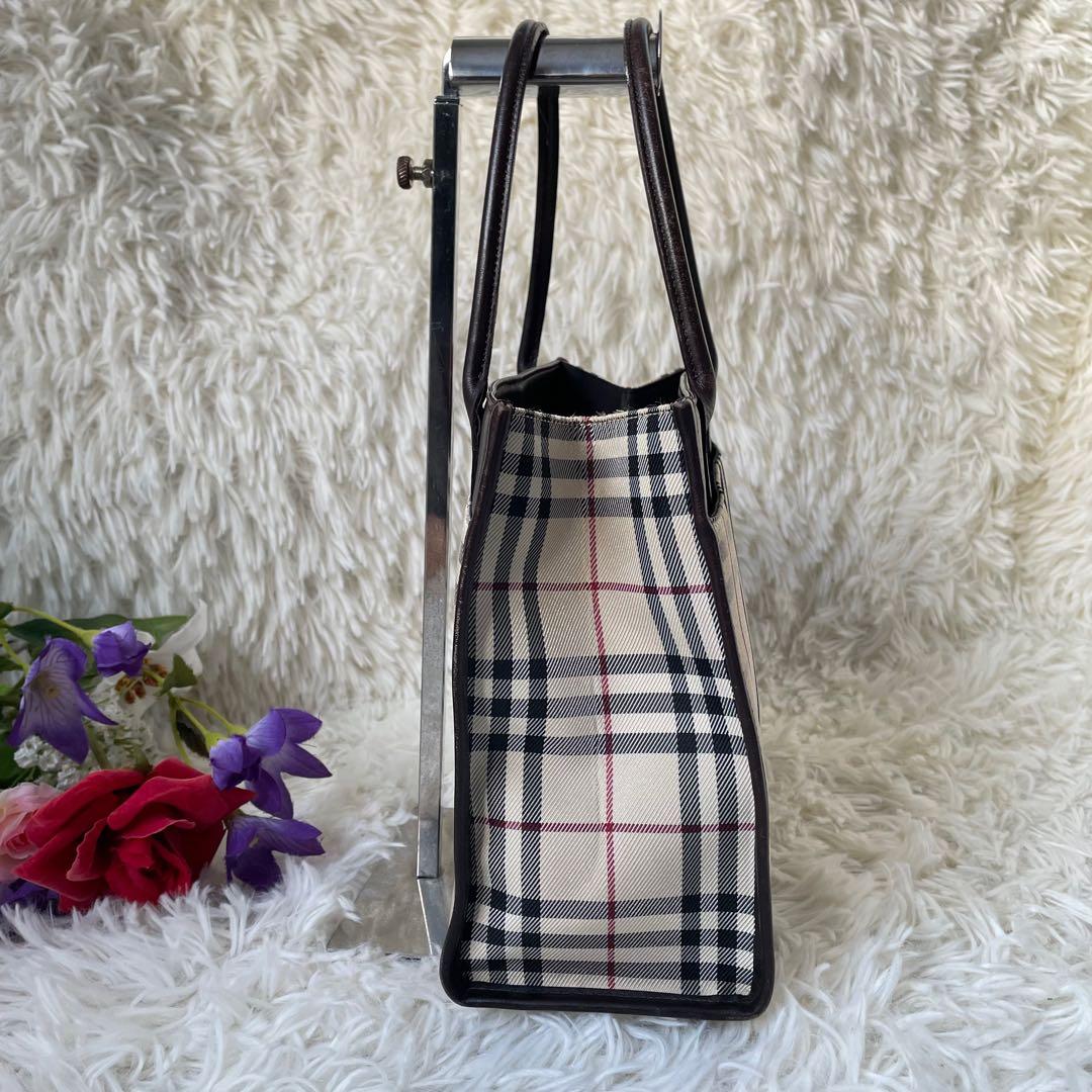 BURBERRYバーバリーノバチェック×ブラウンナイロ×ンレザーミニトートバッグ
