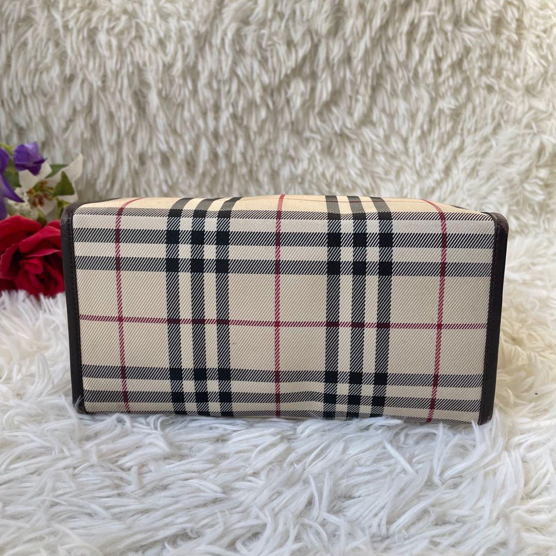 BURBERRYバーバリーノバチェック×ブラウンナイロ×ンレザーミニトートバッグ