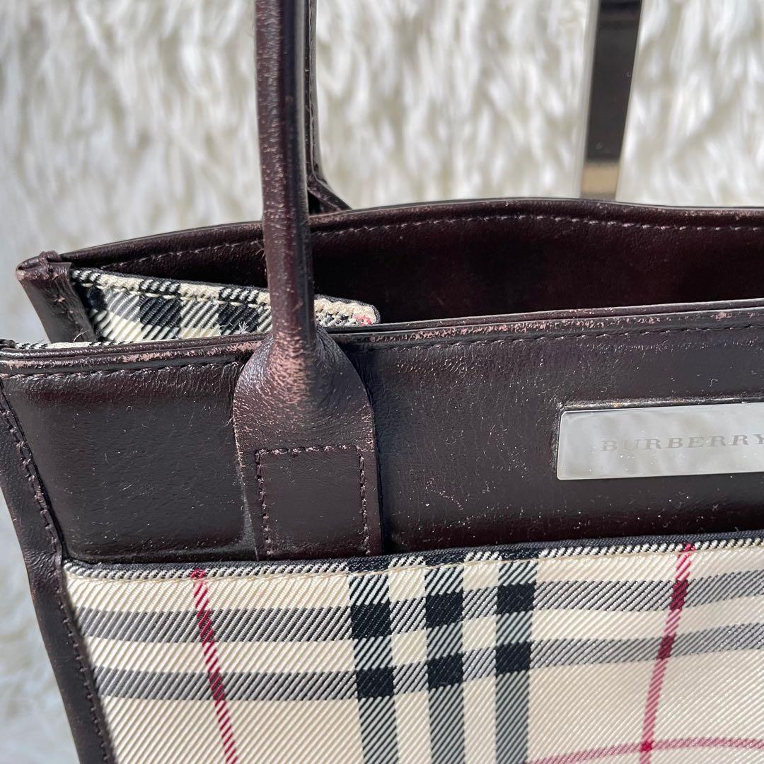 BURBERRYバーバリーノバチェック×ブラウンナイロ×ンレザーミニトートバッグ