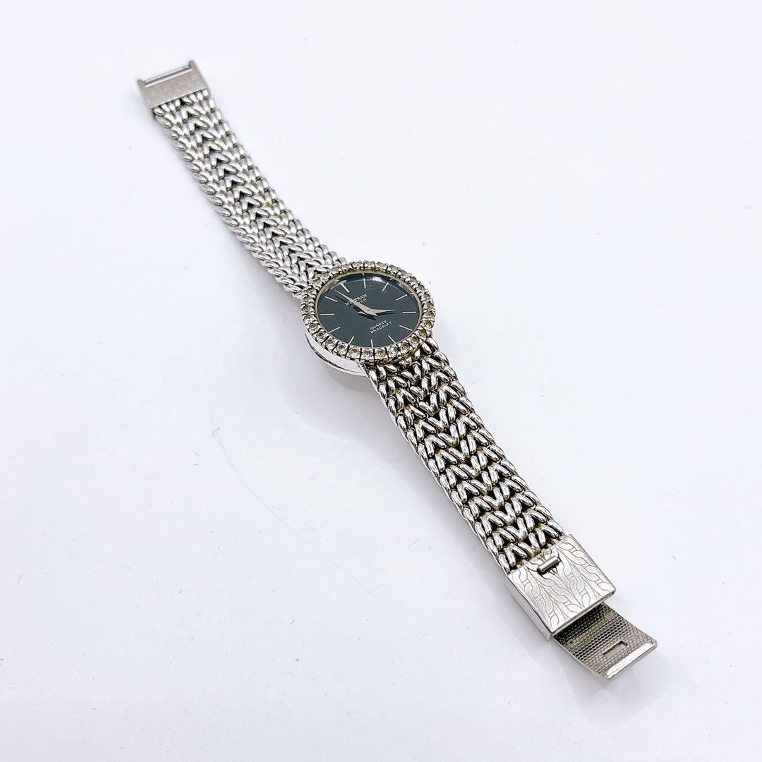 稼働品 WALTHAM シルバー ブラックダイヤル クォーツ レディース腕時計