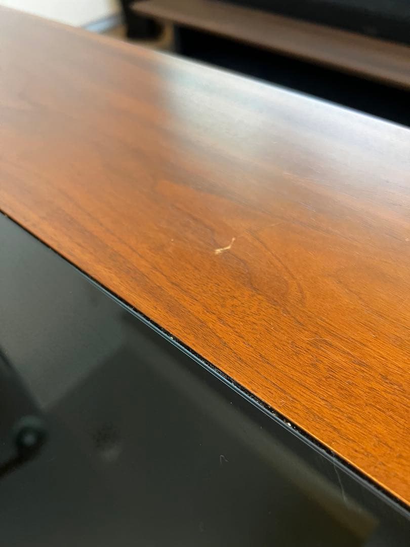 ダークブラウン 木製センターテーブル ガラス天板付き