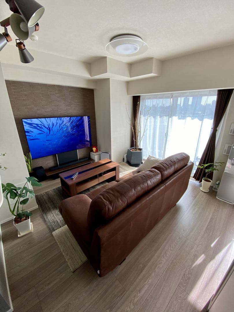 ダークブラウン 木製センターテーブル ガラス天板付き