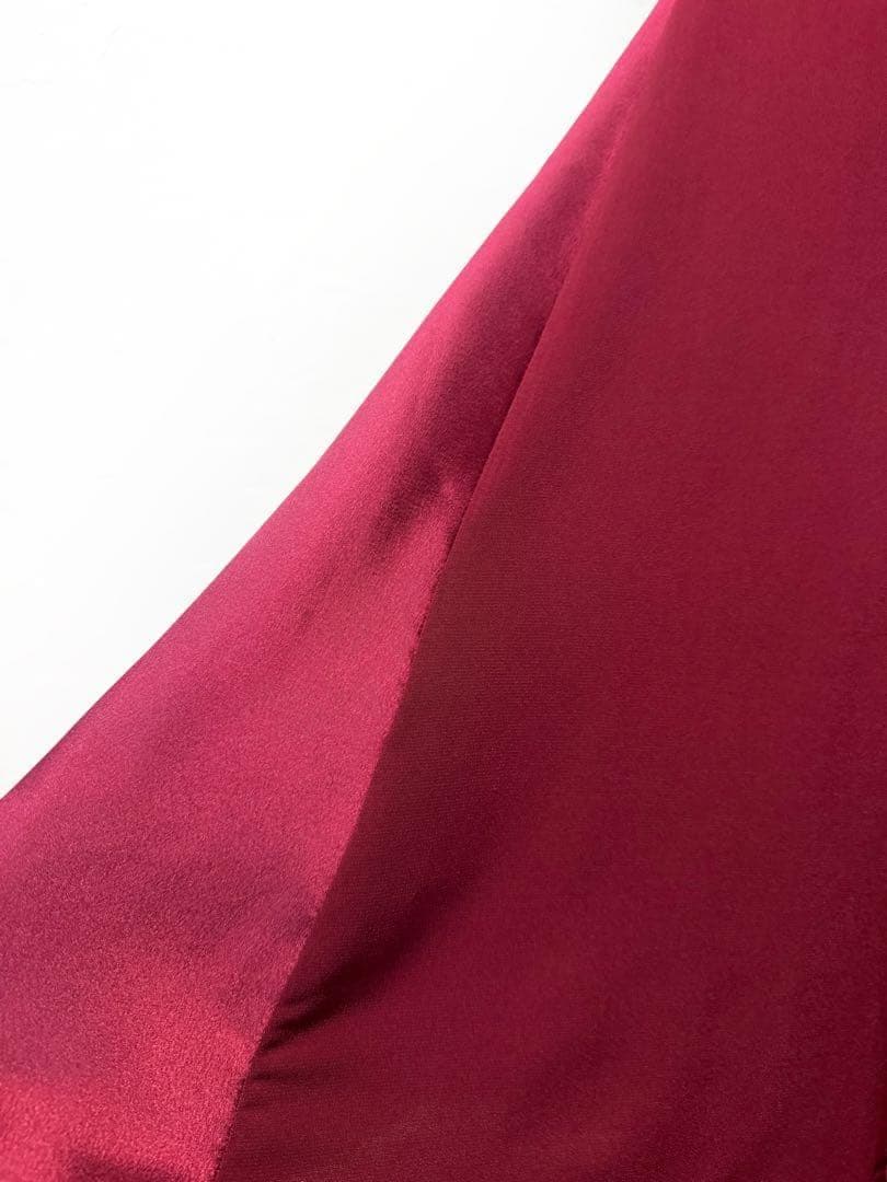 【美シルエット】新品　ワイン　サテン切り替え社交ダンス　ロングスカート　ｒ201