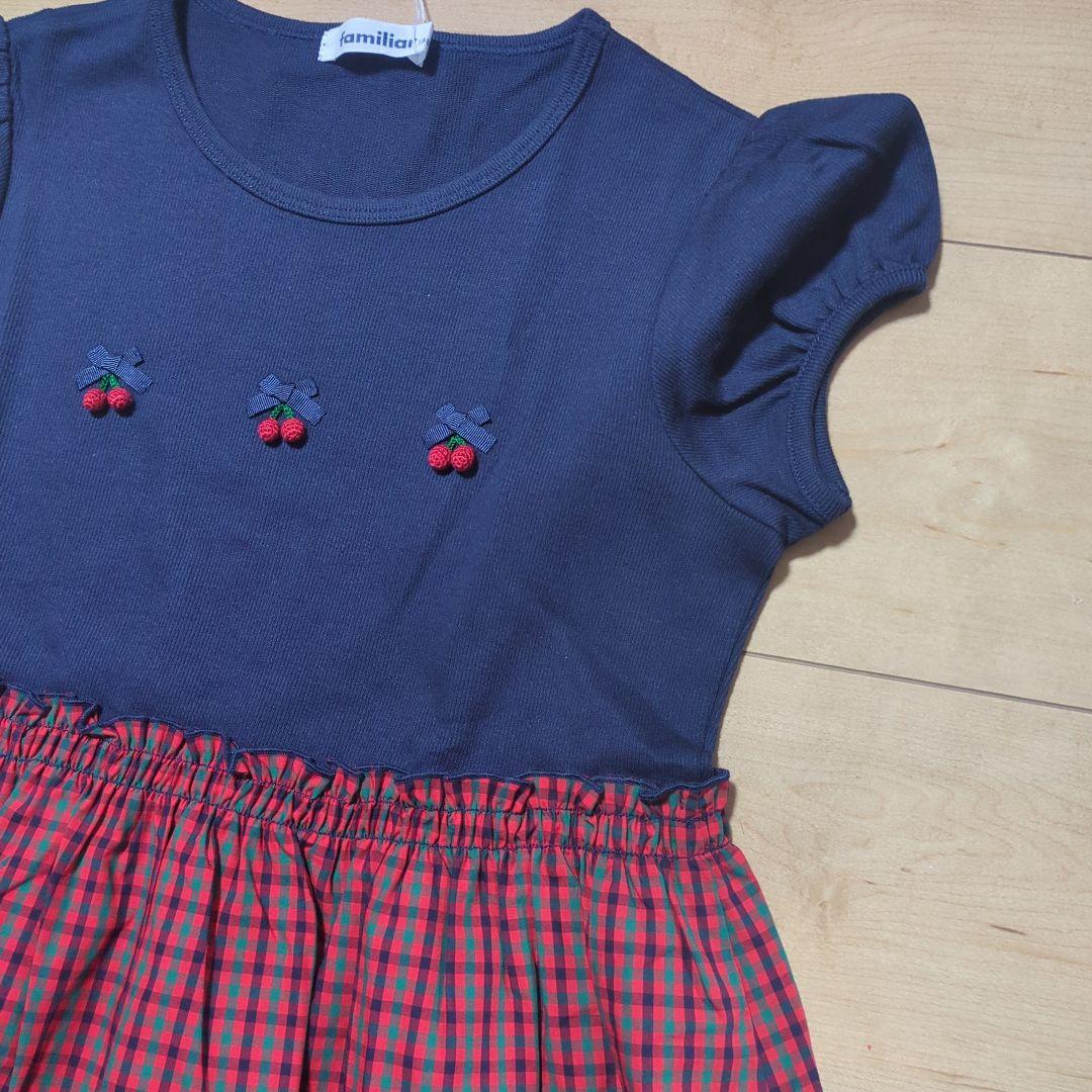 nana♡　familiar 半袖ワンピース ネイビー/赤チェック