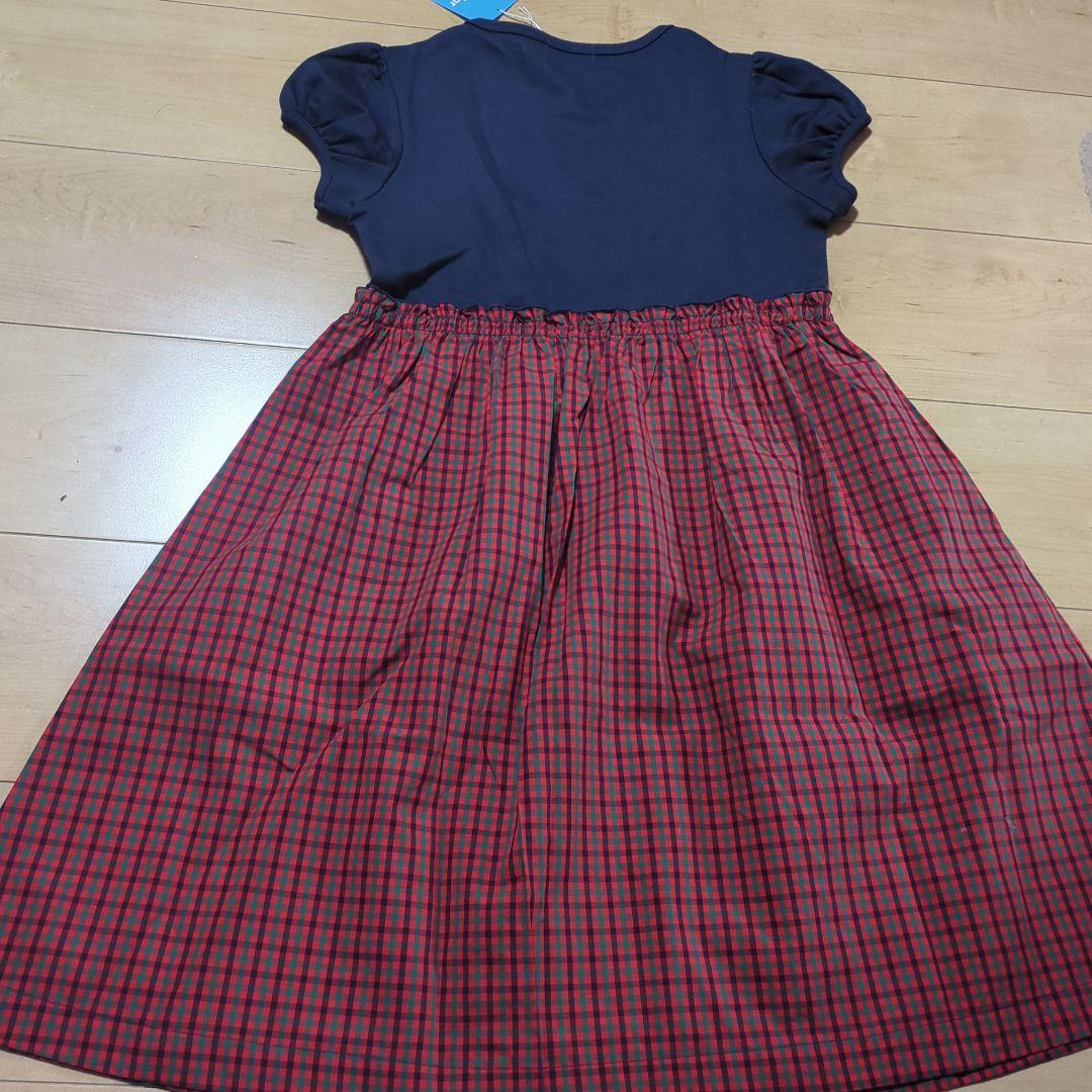 nana♡　familiar 半袖ワンピース ネイビー/赤チェック