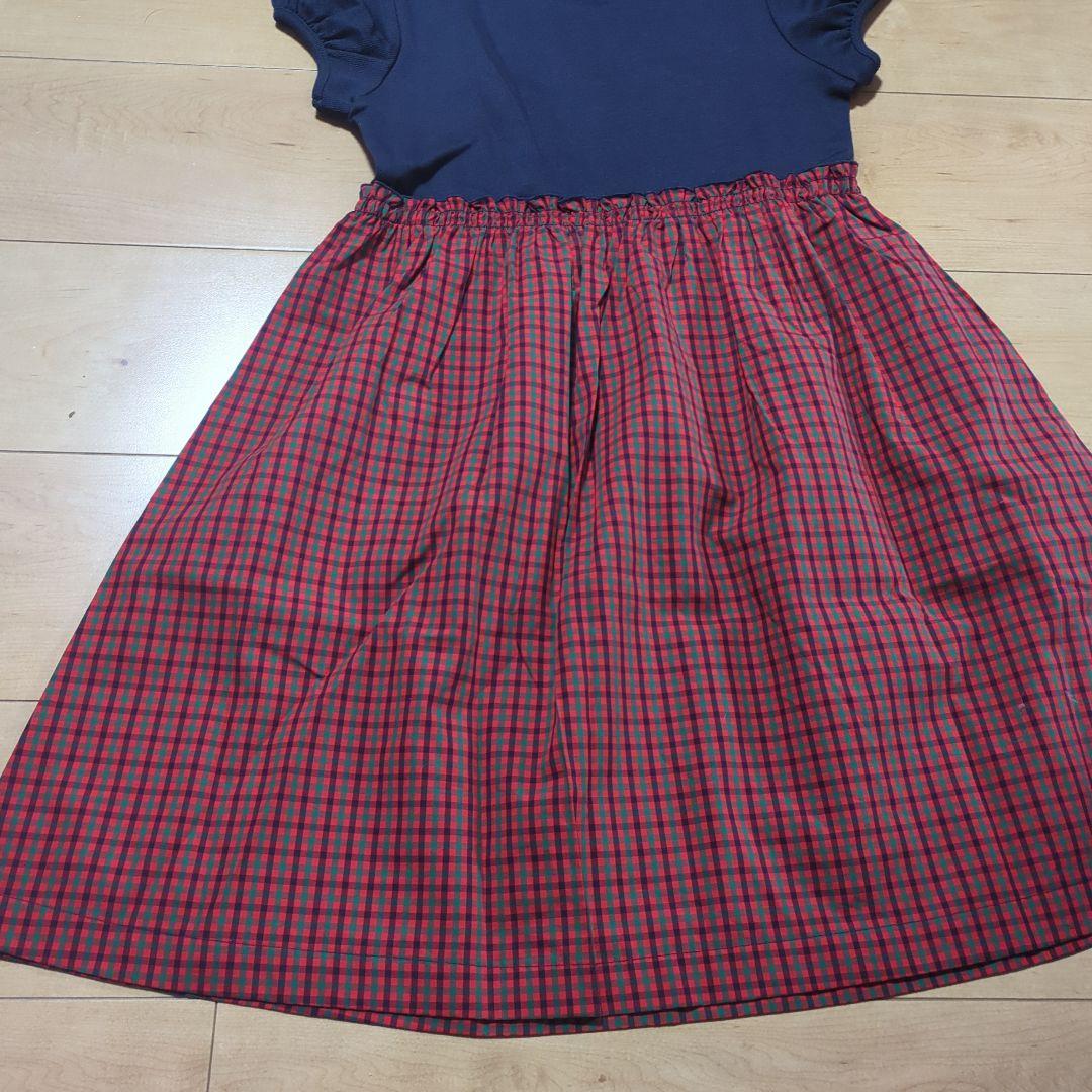 nana♡　familiar 半袖ワンピース ネイビー/赤チェック