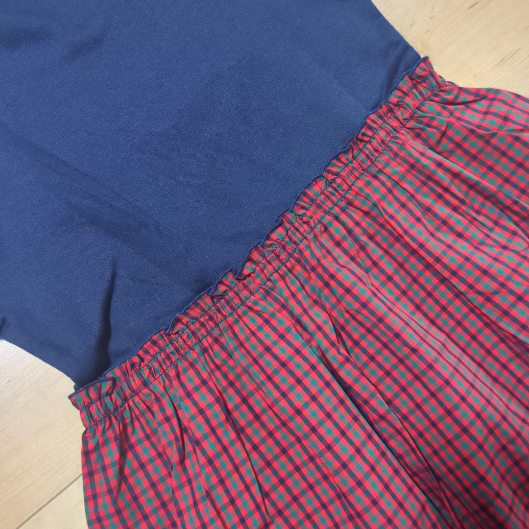 nana♡　familiar 半袖ワンピース ネイビー/赤チェック