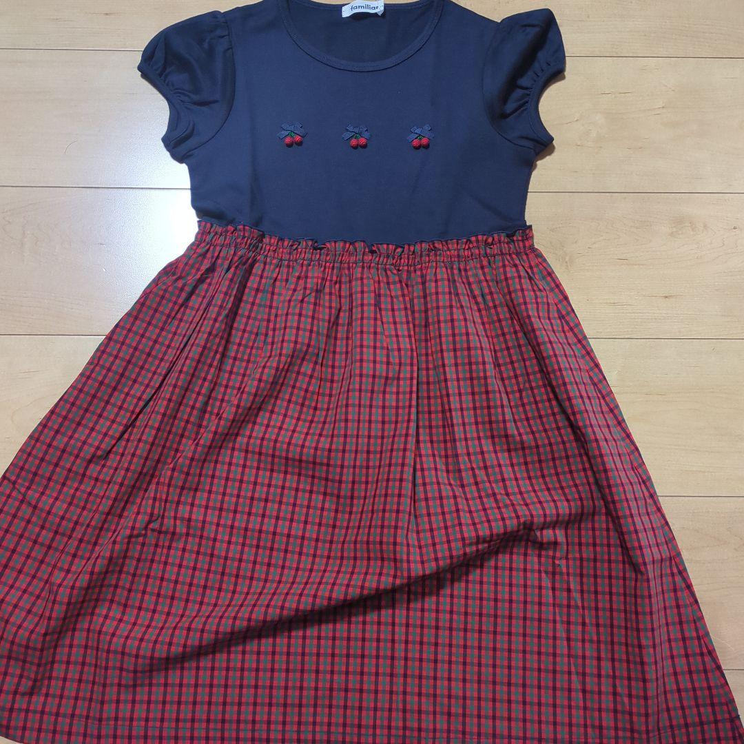 nana♡　familiar 半袖ワンピース ネイビー/赤チェック