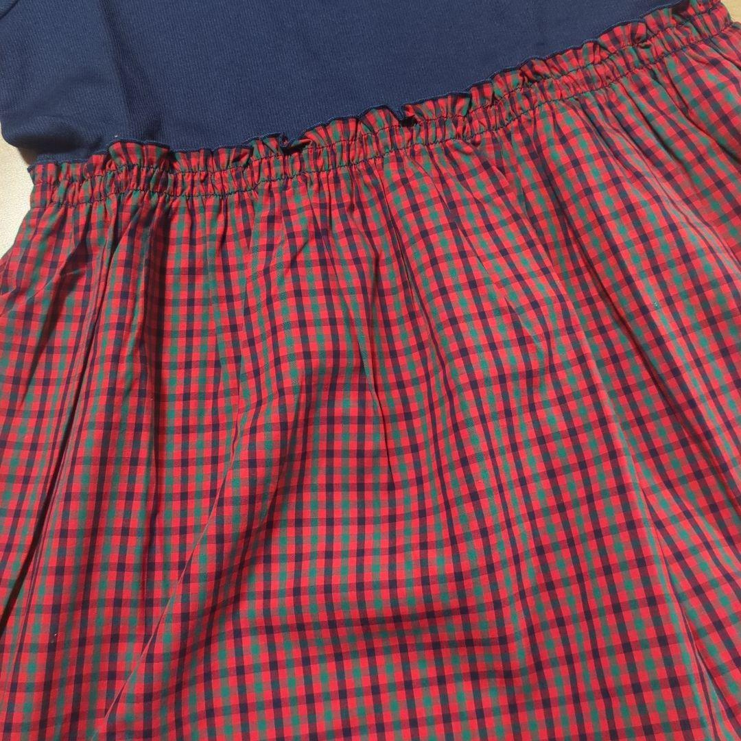 nana♡　familiar 半袖ワンピース ネイビー/赤チェック