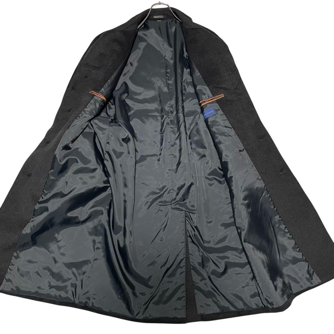 カシミヤ20%【vintage】マキシ丈比翼チェスターコート チャコール XL