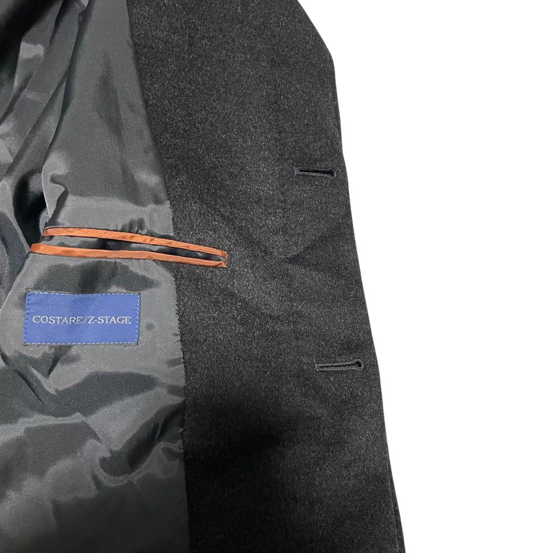 カシミヤ20%【vintage】マキシ丈比翼チェスターコート チャコール XL