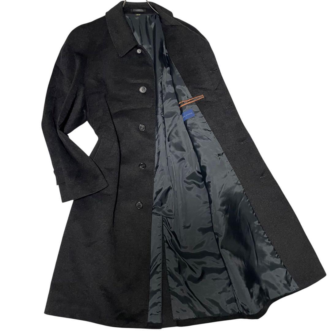 カシミヤ20%【vintage】マキシ丈比翼チェスターコート チャコール XL