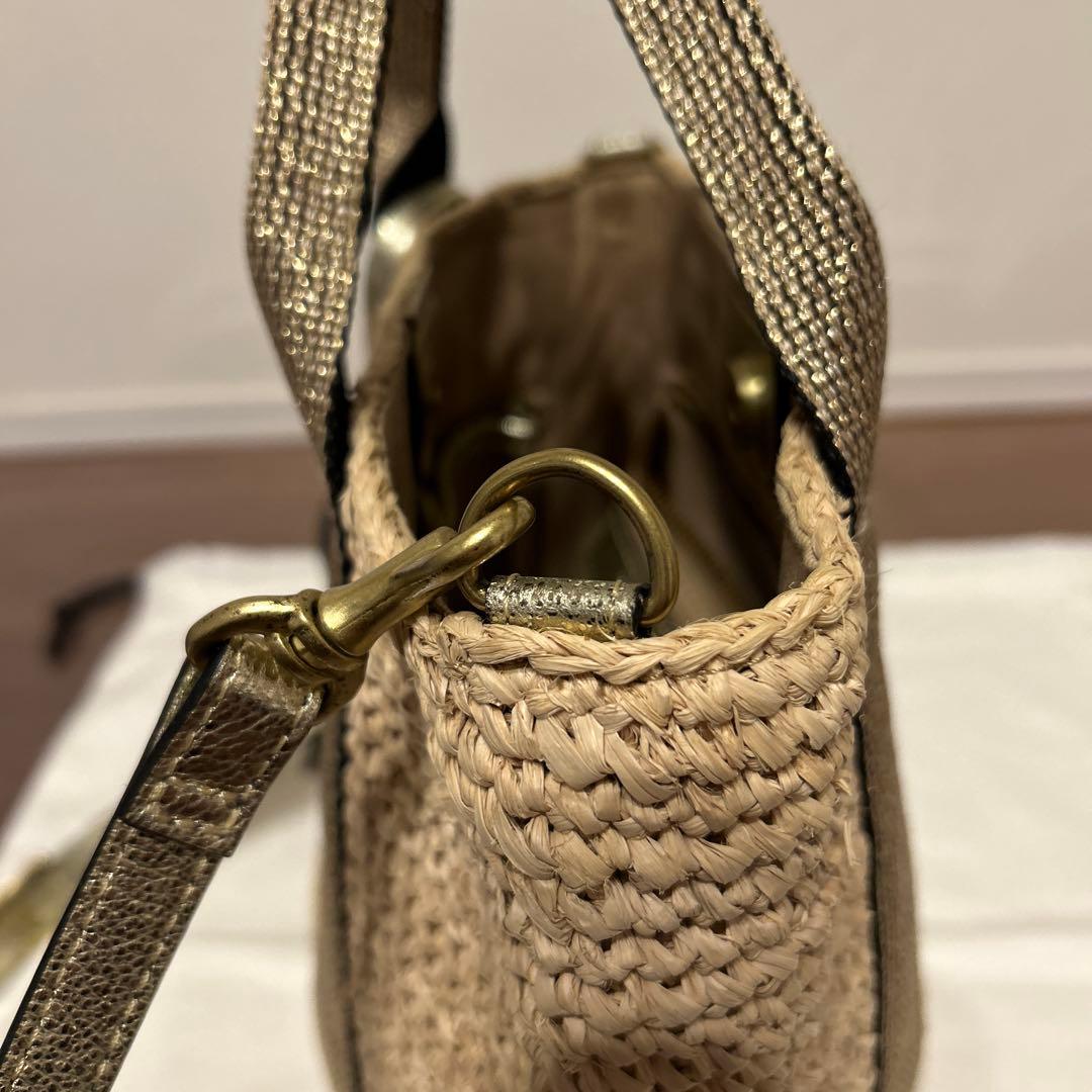 ヴィオラドーロ　かごショルダーバッグ　2wayミニ　ゴールド　ラフィア　フリンジ