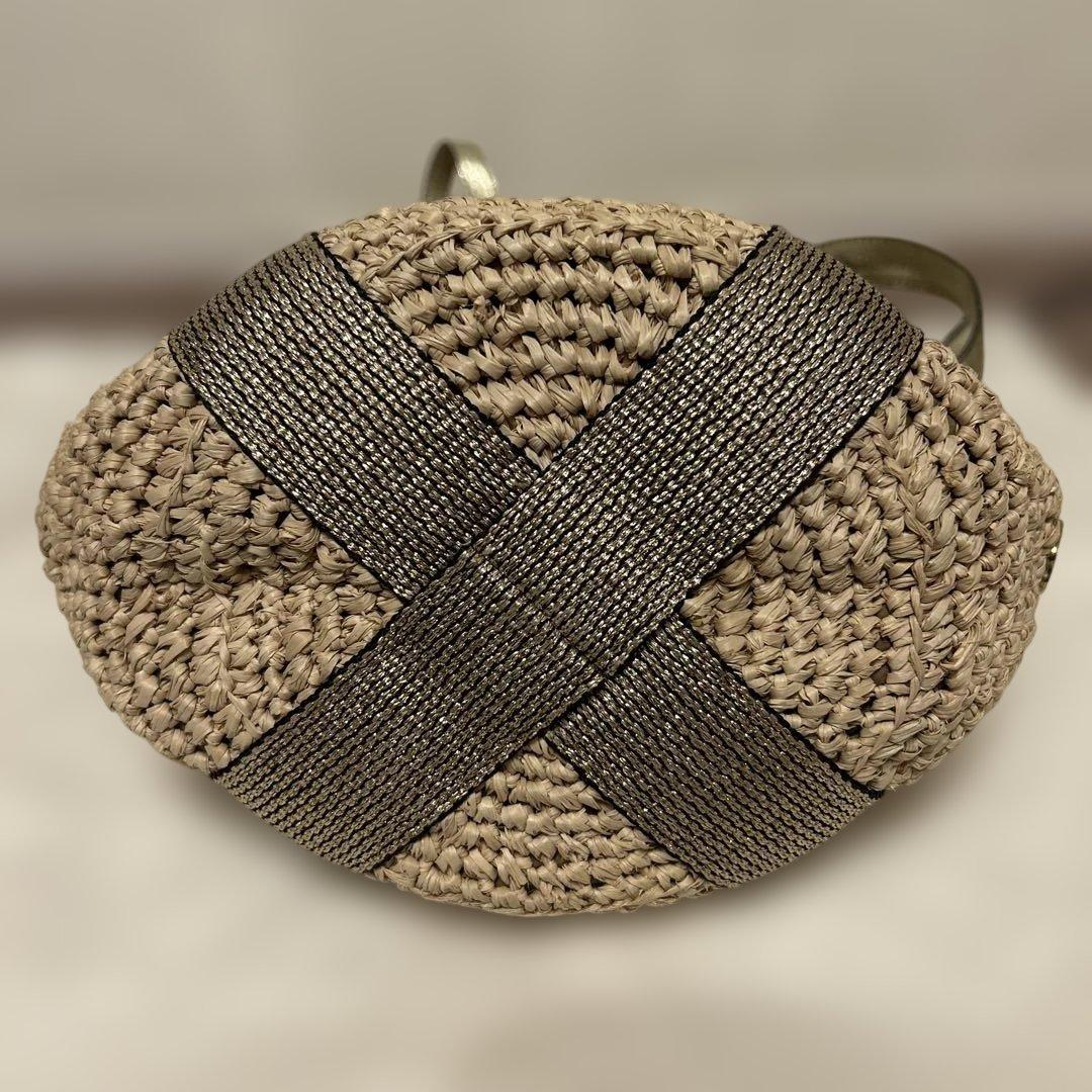 ヴィオラドーロ　かごショルダーバッグ　2wayミニ　ゴールド　ラフィア　フリンジ