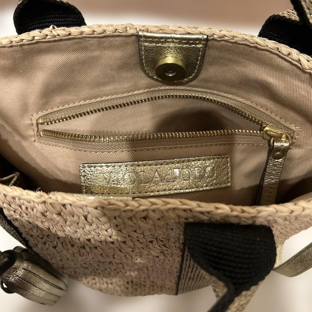 ヴィオラドーロ　かごショルダーバッグ　2wayミニ　ゴールド　ラフィア　フリンジ