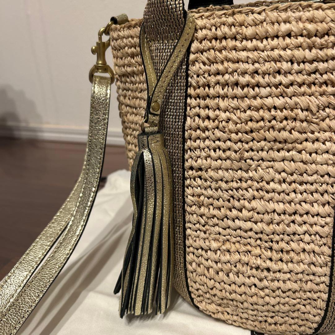 ヴィオラドーロ　かごショルダーバッグ　2wayミニ　ゴールド　ラフィア　フリンジ