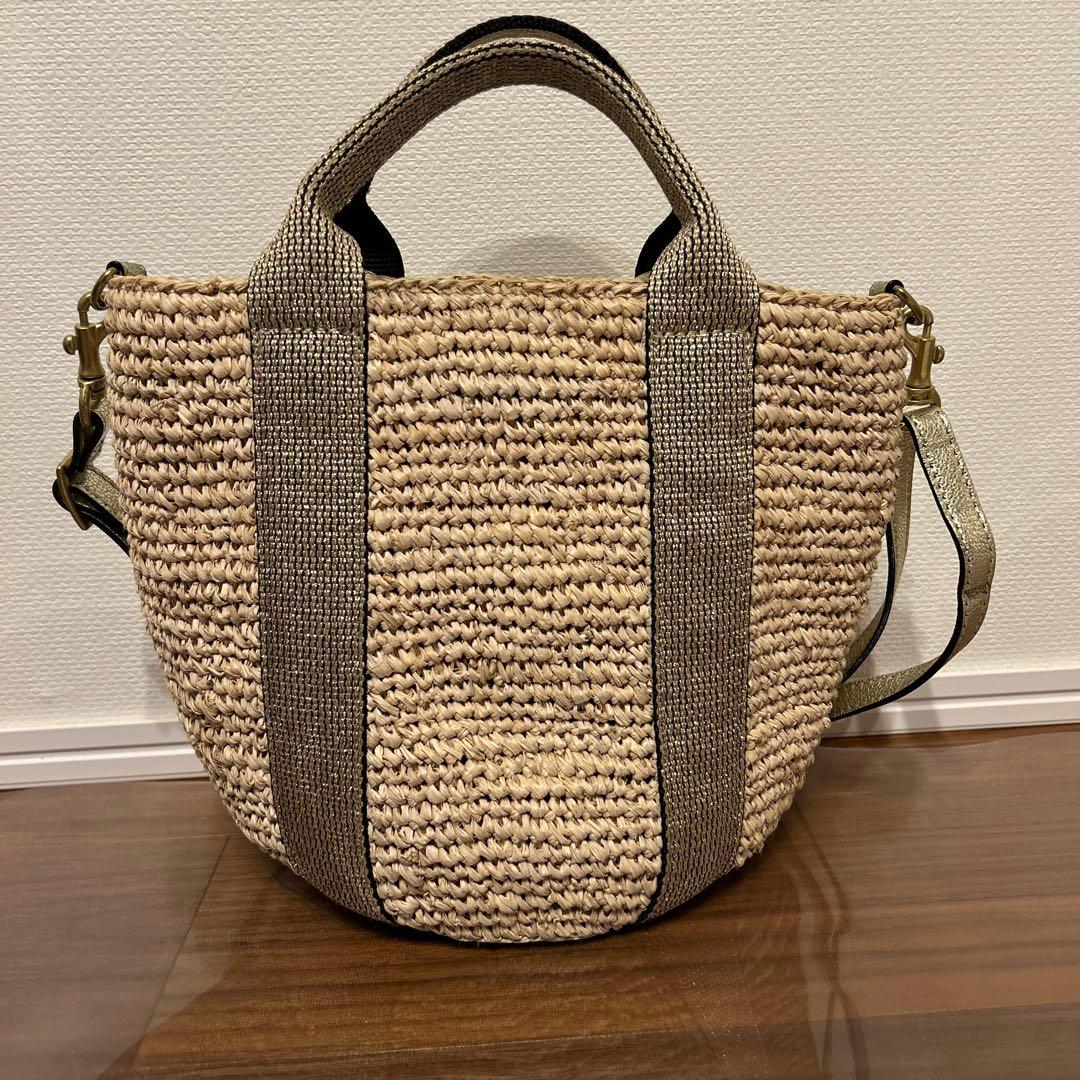 ヴィオラドーロ　かごショルダーバッグ　2wayミニ　ゴールド　ラフィア　フリンジ
