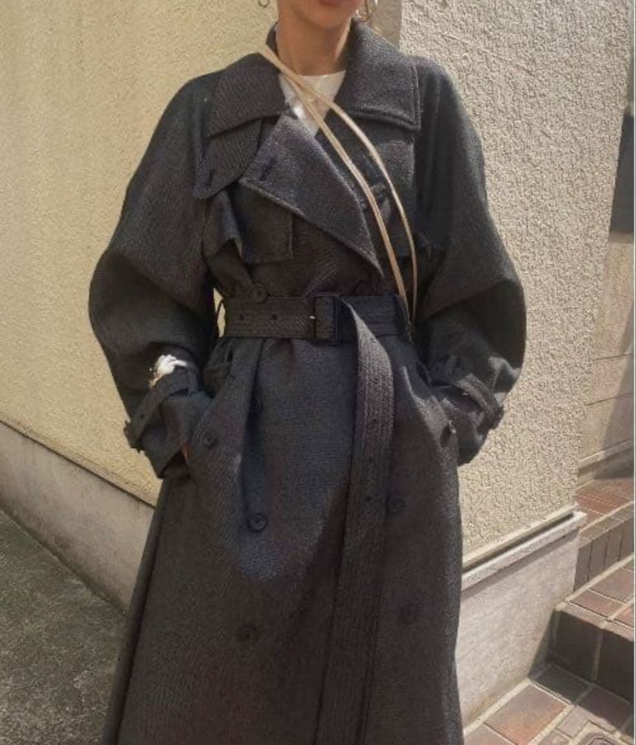 Ameri SUPERIOR FLARE TRENCH COAT S インディゴ