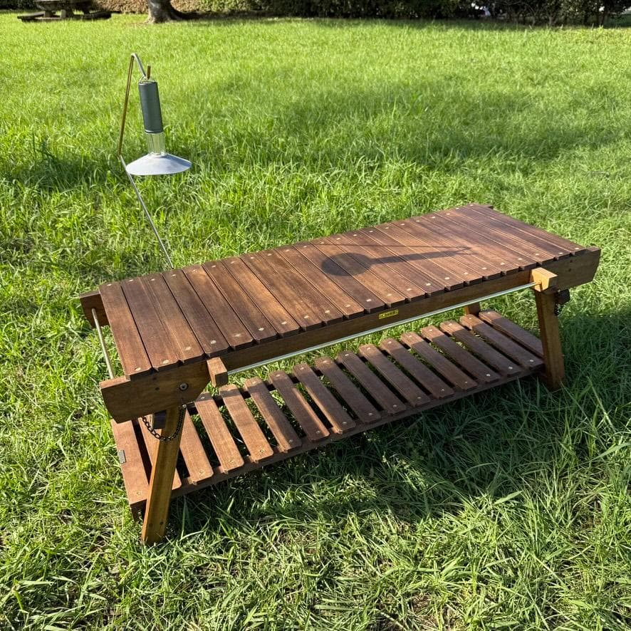 IGT対応 ウッドテーブル ウォルナット色 折りたたみキャンプテーブル