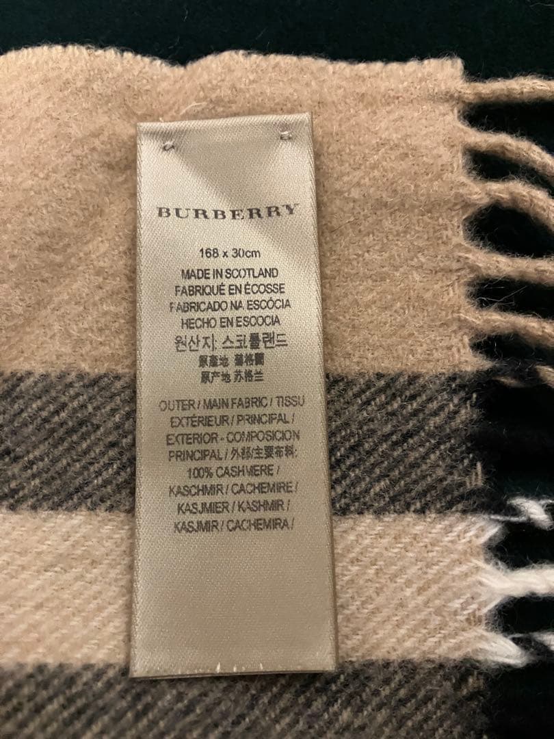 BURBERRY カシミヤ チェックマフラー 168x30cm