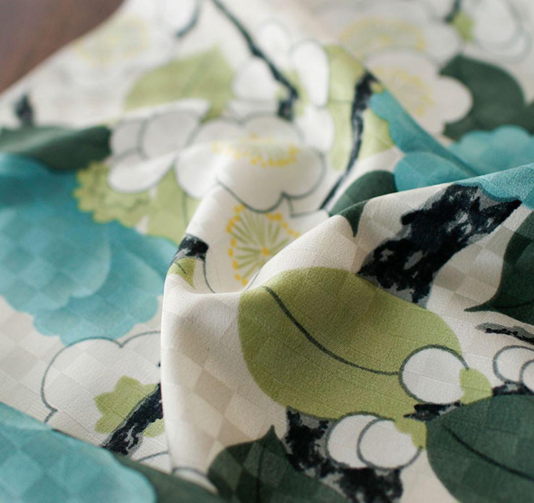 岡重 梅椿　ブルーグリーン　替え袖