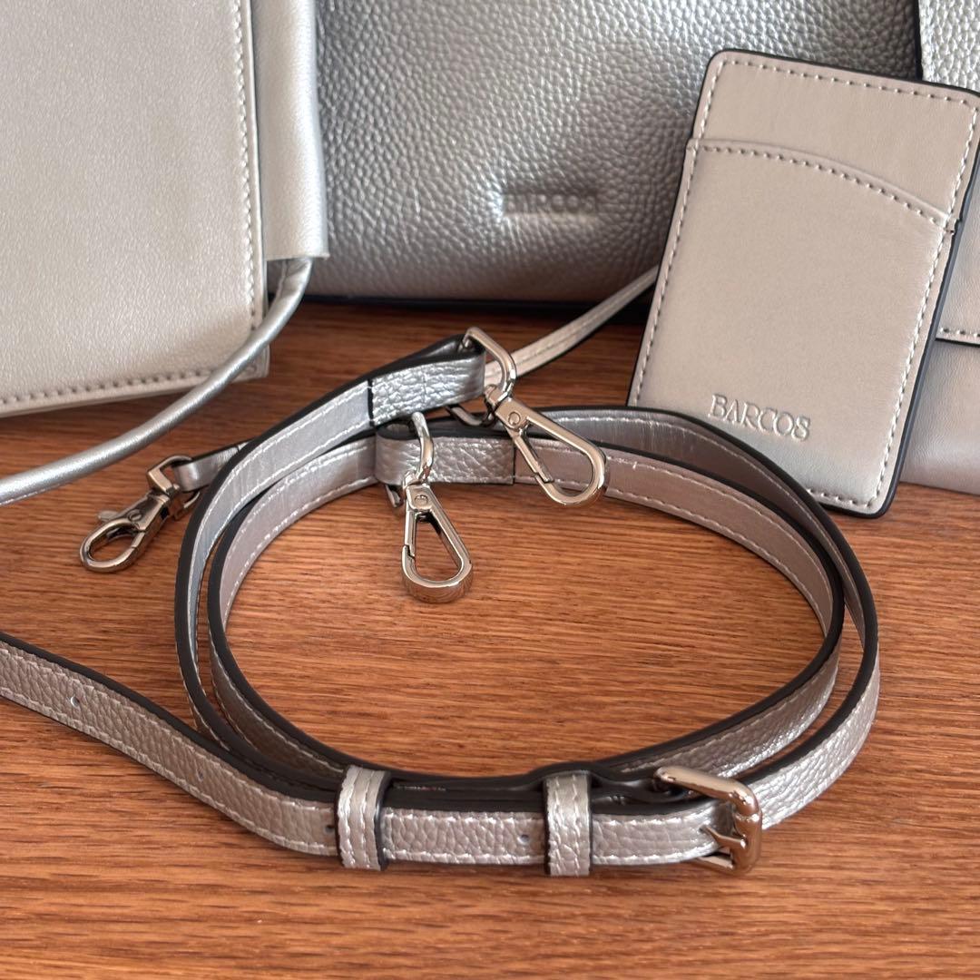 BARCOS レザー シルバー トートバッグ ポーチ パスケース ポシェット