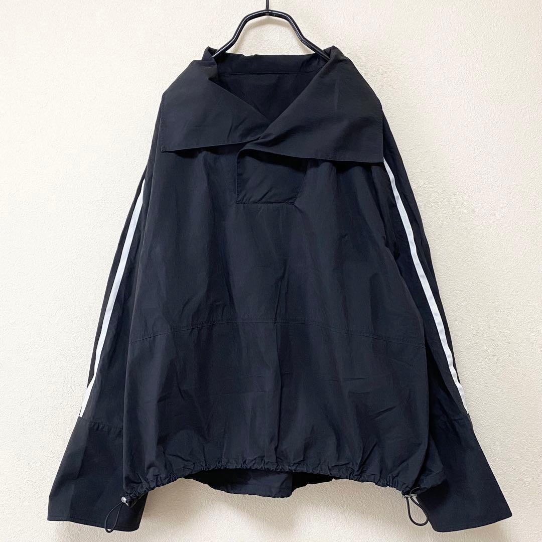 美品　アダムエロペ　ナイロンジャケット　スタンドネックドロストシャツ　ブルゾン黒