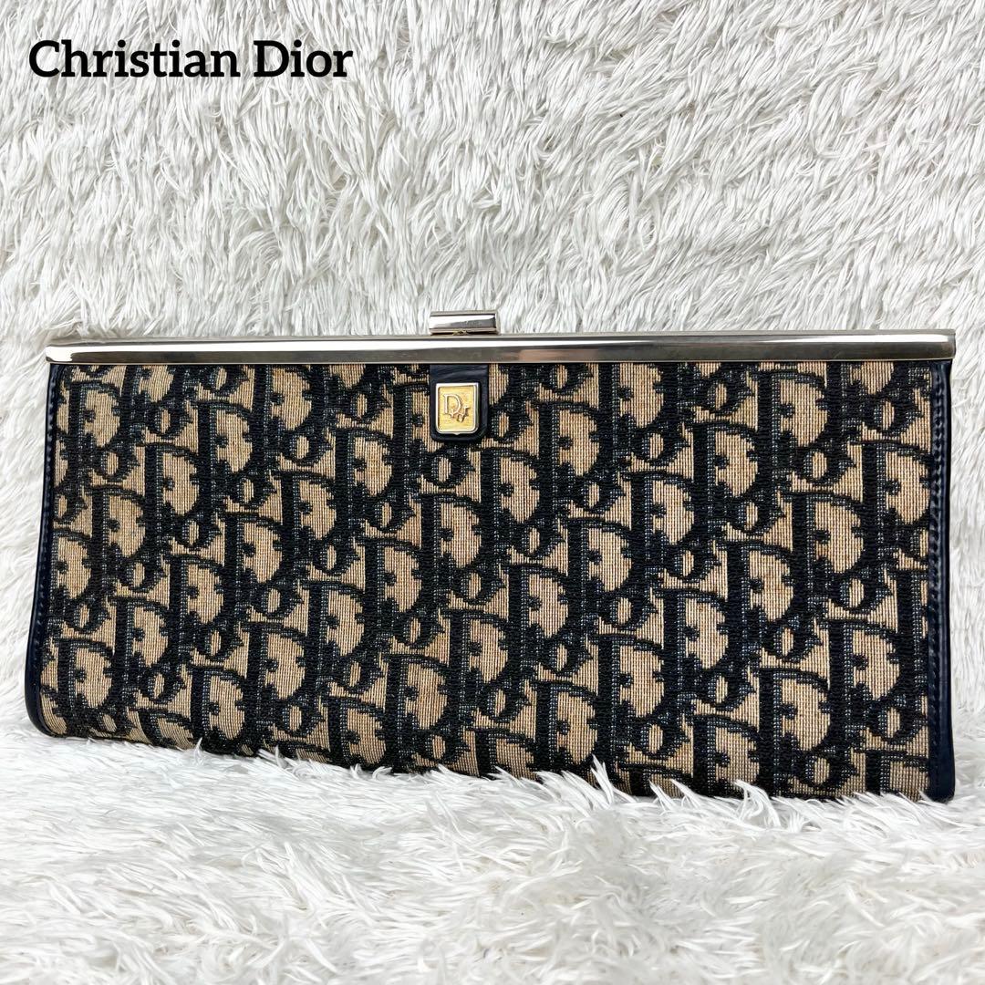 【美品】クリスチャンディオール トロッター ロゴ金具 がま口 クラッチバッグ
