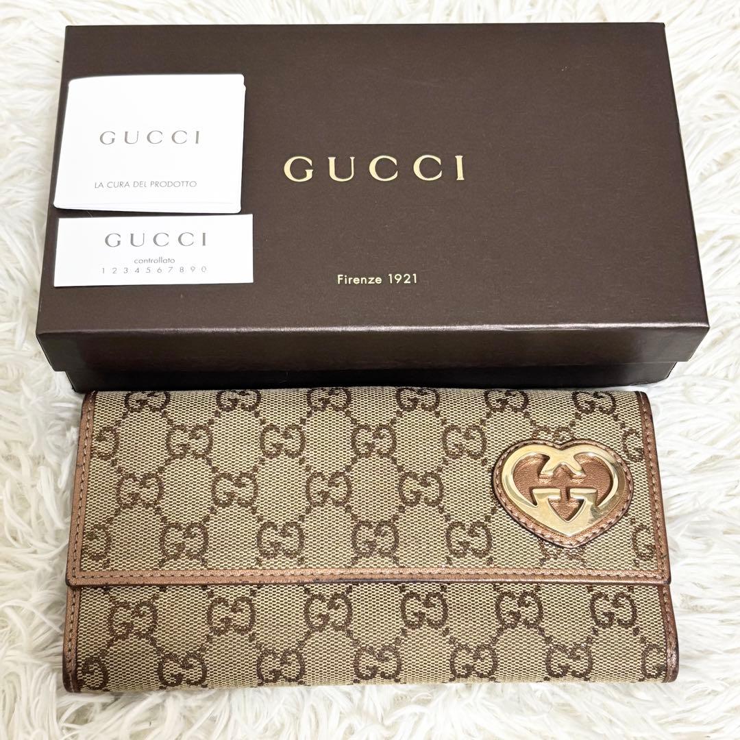 GUCCI グッチ 長財布 Wホック ラブリーハート　GGキャンバス　箱付き