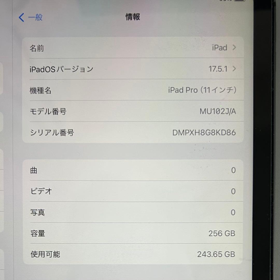 iPad Pro 11インチ 第1世代 Wi-Fi 256GB シルバー