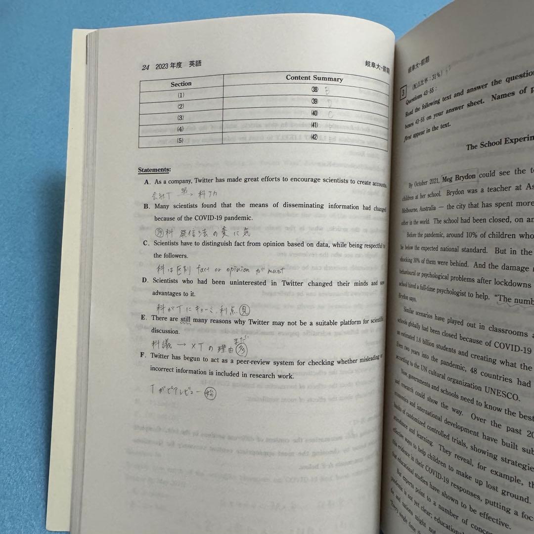赤本　岐阜大学　前期日程　医学部　2012年～2023年 12年分