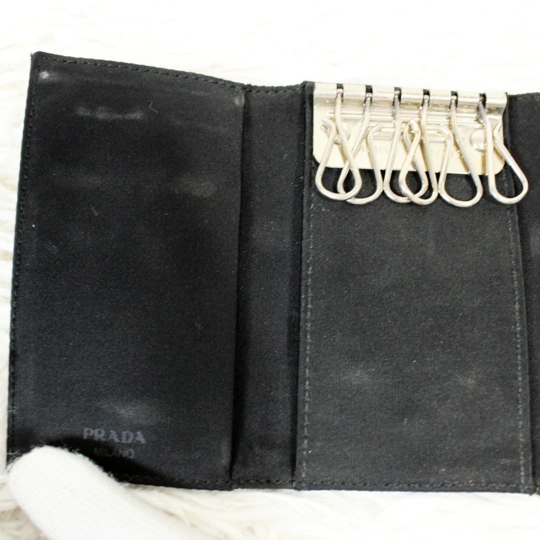 美品 PRADA プラダ 6連キーケース 三角ロゴ テスート ナイロン ブラック