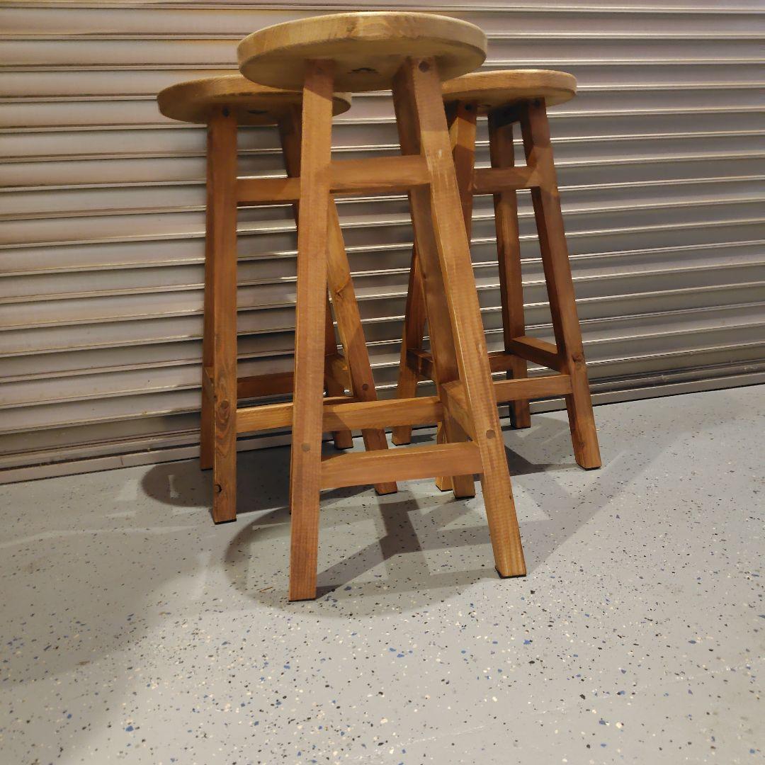 木製 丸イス スツール ハンドメイド 座面高61cm　3脚