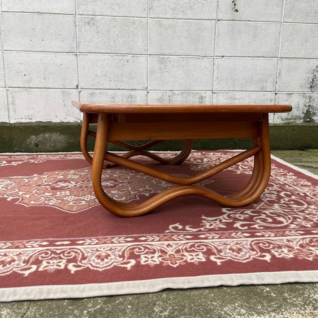 古家具ビンテージ品◾️サカベ 籐ラタン脚×木製天板 ローテーブル センターテーブル