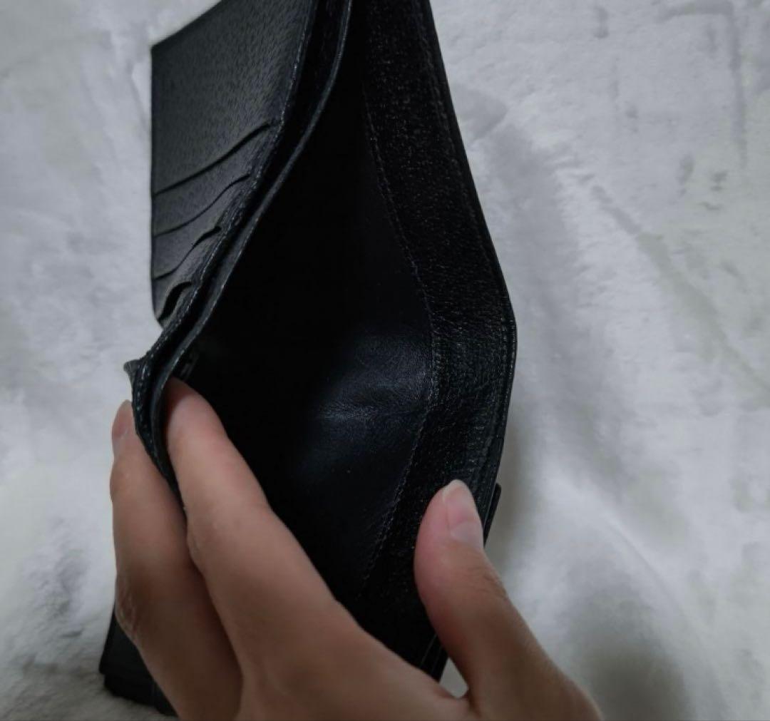 美品 GUCCI グッチ Wホック レザー 黒 ブラック 二つ折り財布 財布