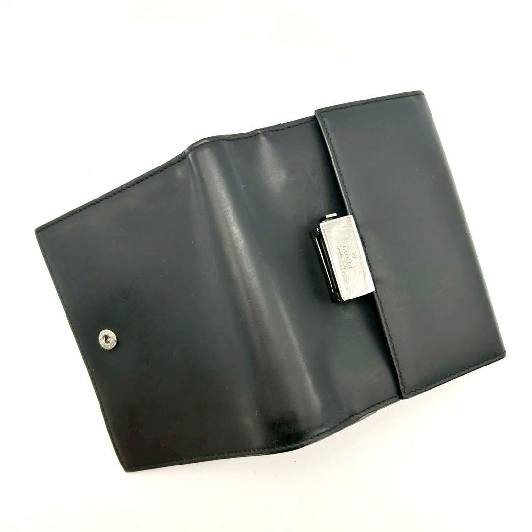 GUCCI グッチ 二つ折り財布 レザー ブラック バネ式金具 箱付