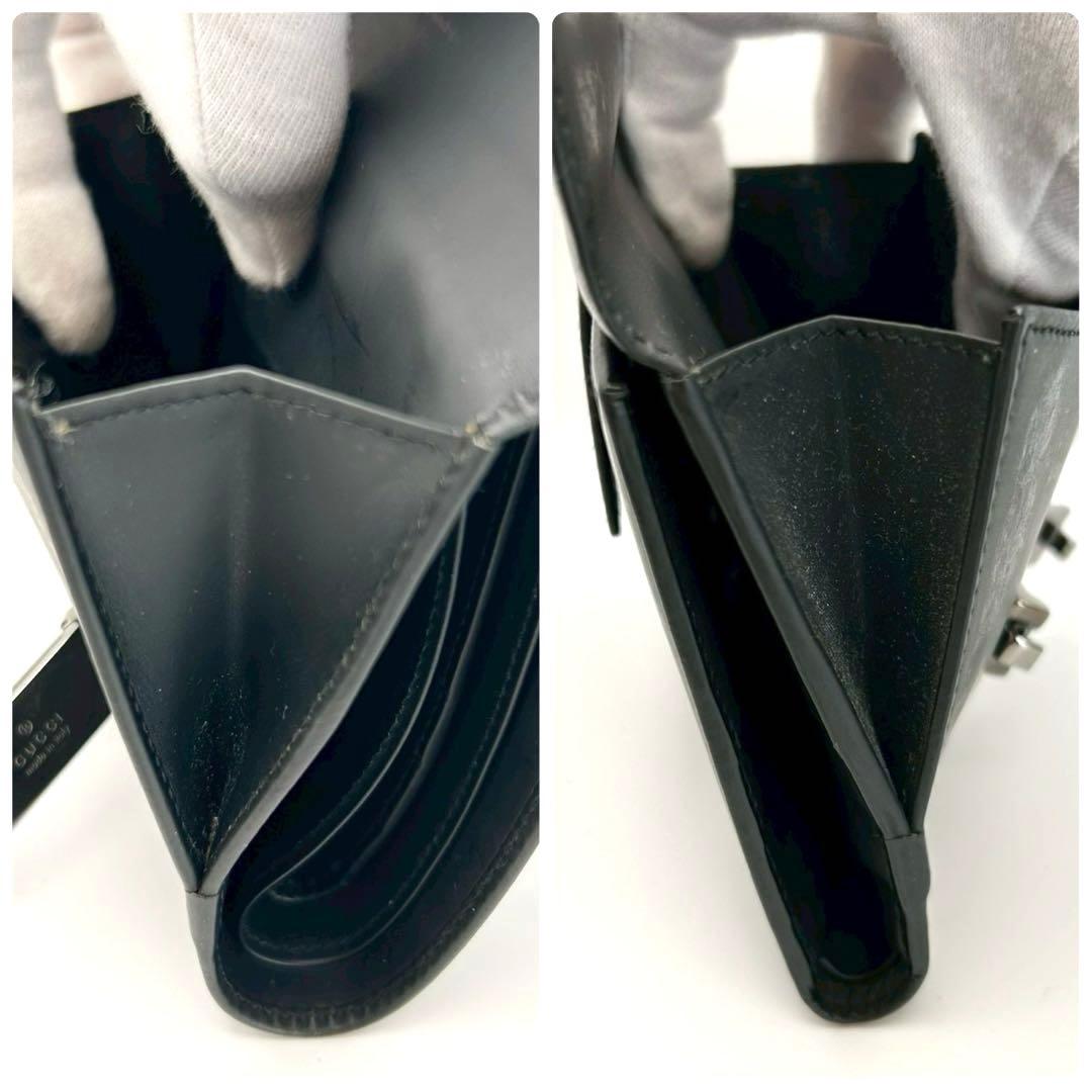 GUCCI グッチ 二つ折り財布 レザー ブラック バネ式金具 箱付