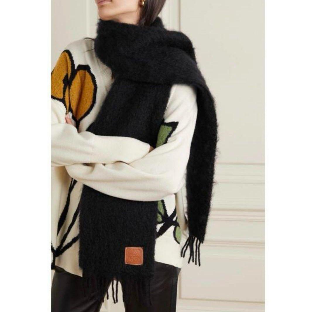 美品✨LOEWE　モヘヤ×ウール　マフラー　2色セット　フカフカ　グレー　黒