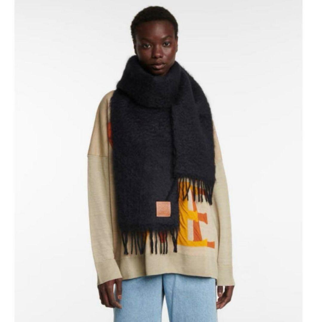 美品✨LOEWE　モヘヤ×ウール　マフラー　2色セット　フカフカ　グレー　黒