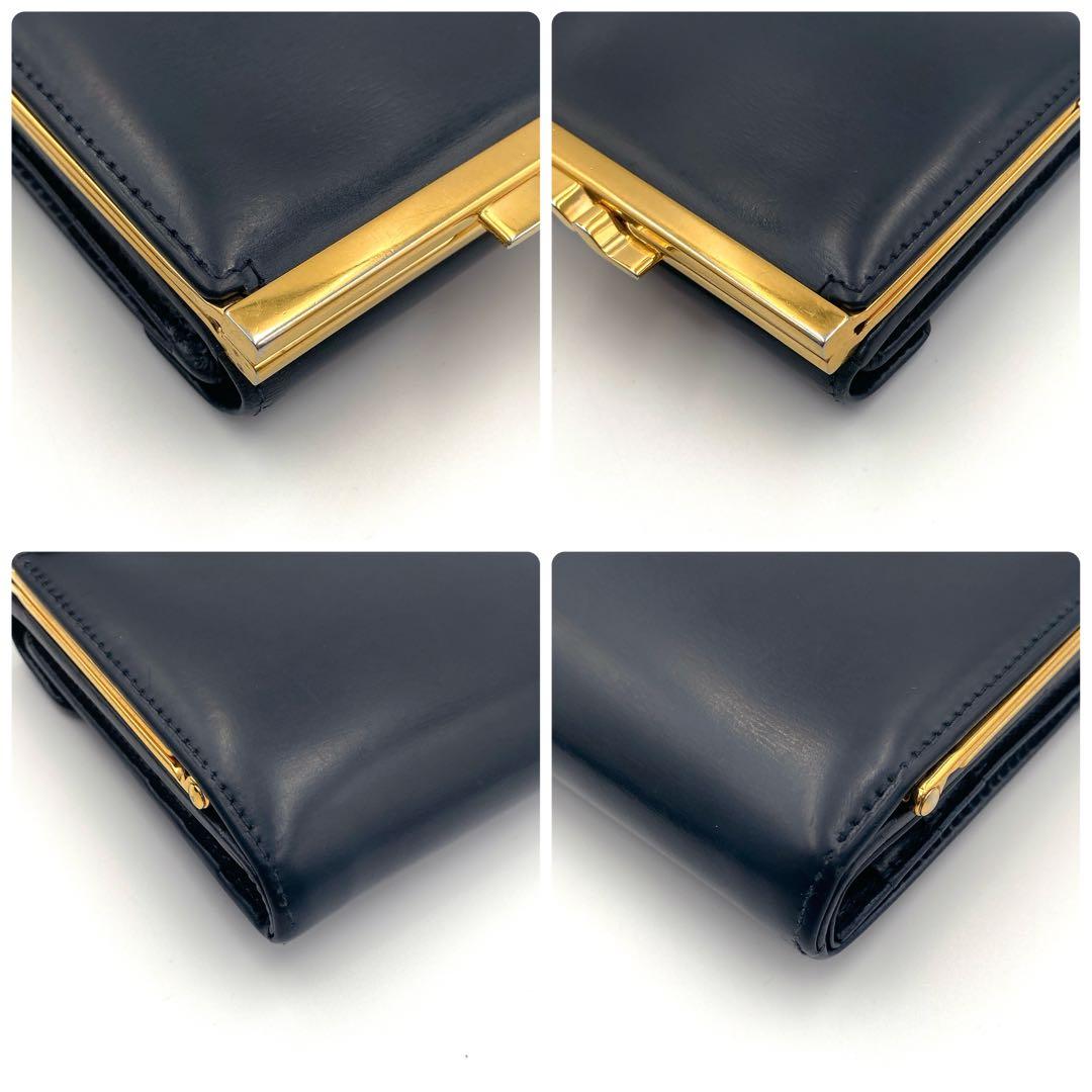 Cartier カルティエ サファイア ライン がま口 三つ折り財布 ネイビー