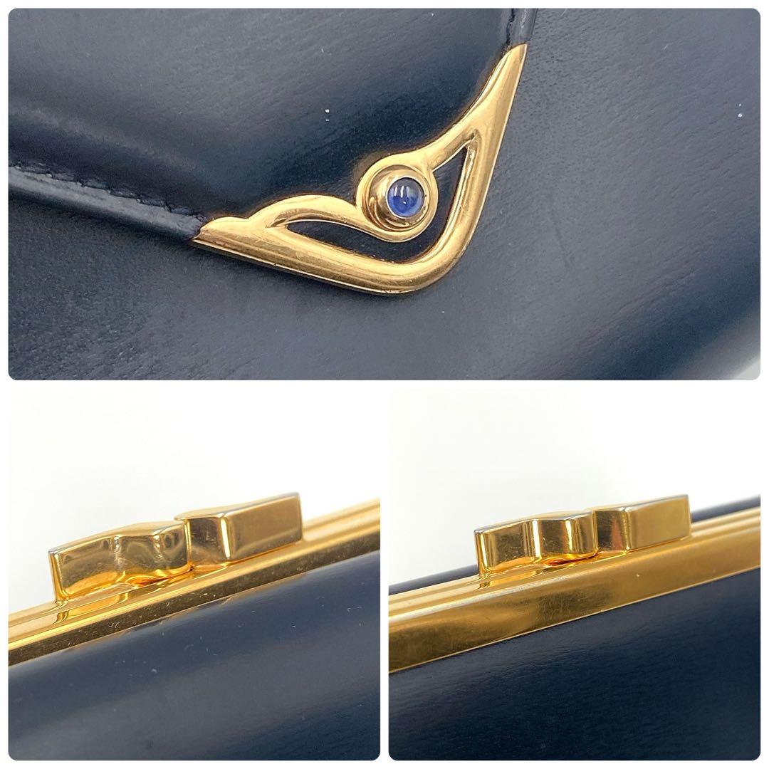 Cartier カルティエ サファイア ライン がま口 三つ折り財布 ネイビー