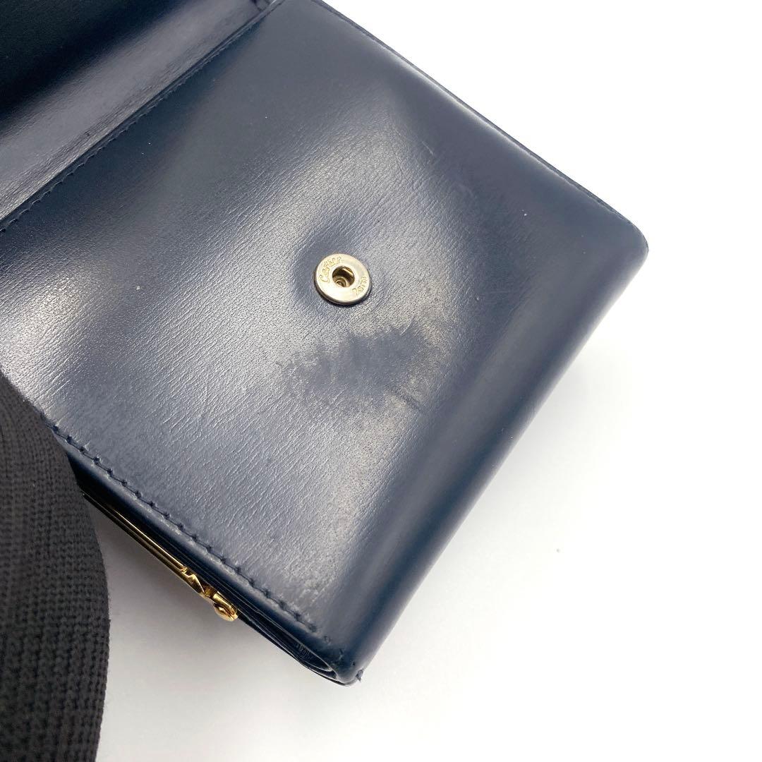 Cartier カルティエ サファイア ライン がま口 三つ折り財布 ネイビー