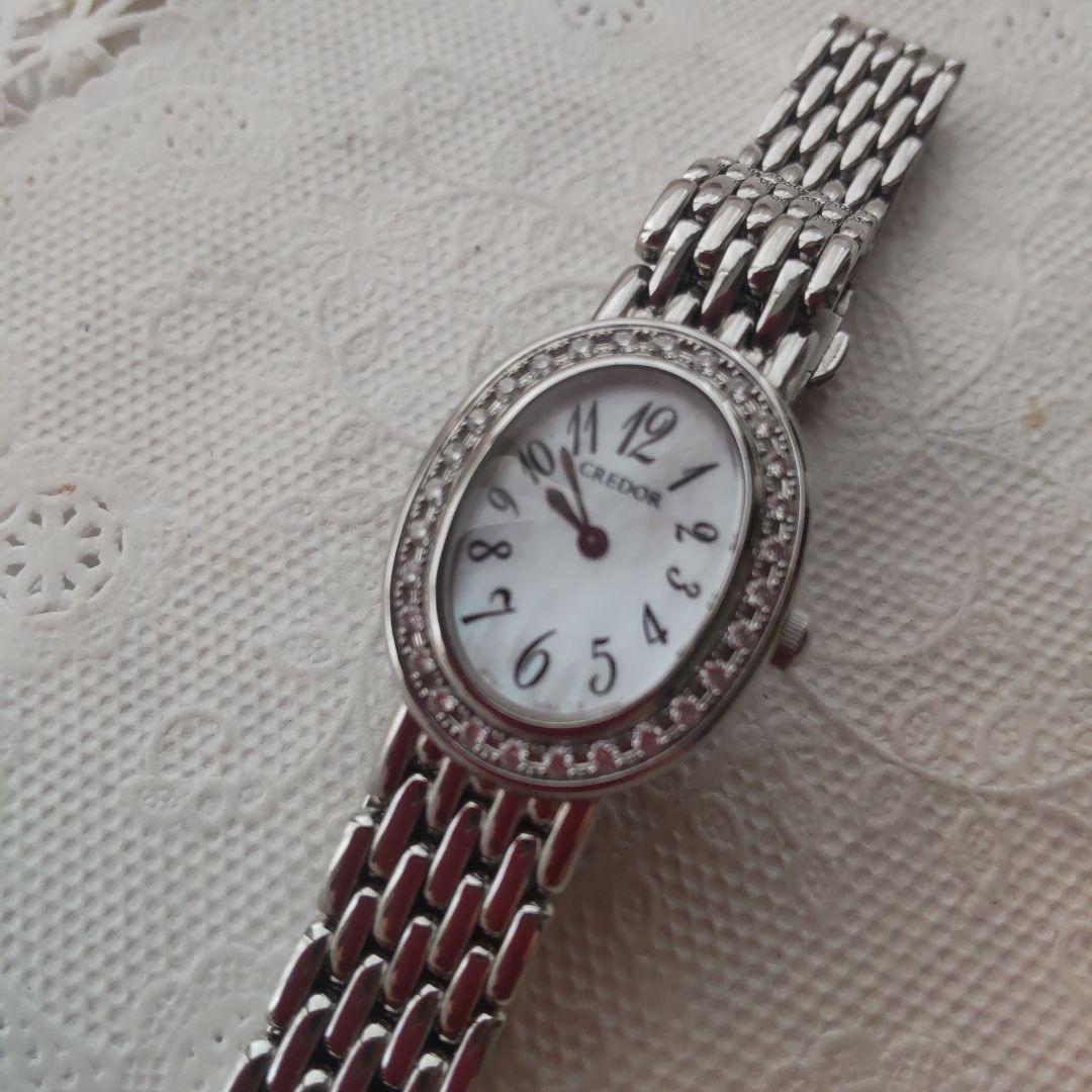 【専用です】クレドール◇オーバル型 腕時計 シルバーシェル28Pダイヤモンド