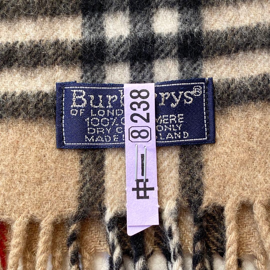 【美品】バーバリー　マフラー　ノバチェック柄　フリンジ付き　英国製　カシミヤ