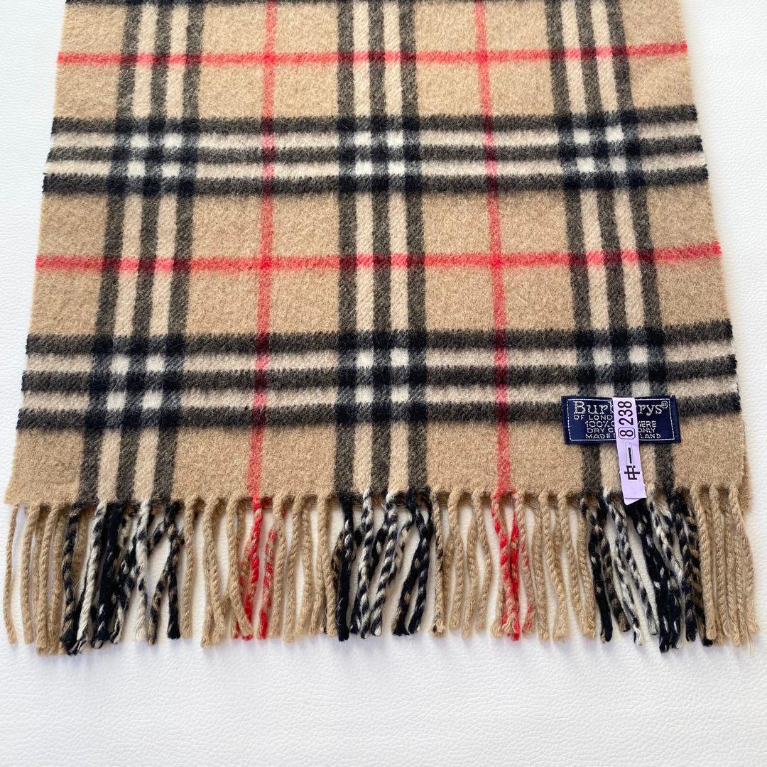 【美品】バーバリー　マフラー　ノバチェック柄　フリンジ付き　英国製　カシミヤ